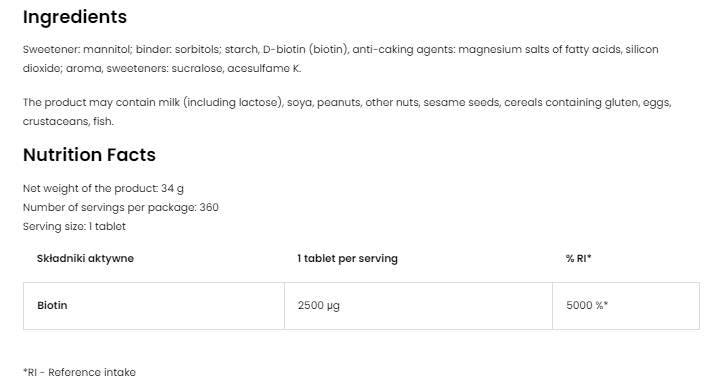 Биотин 2500 MCG | Lozenges 360 суближала на таблетки