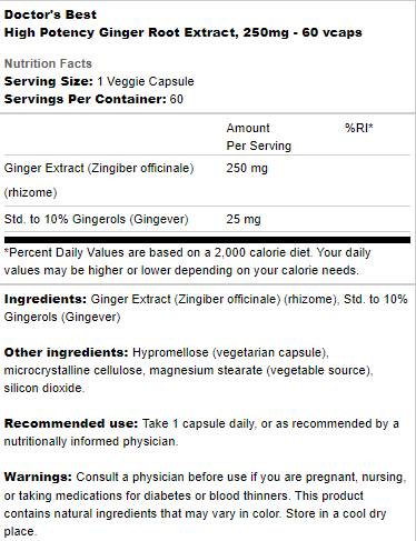 Най -добър екстракт от корен от джинджифил 250 mg | Висока потентност - 60 капсули