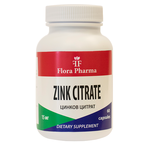 Цинк цитрат 15 mg / 60 капсули, 60 дози / флора фарма