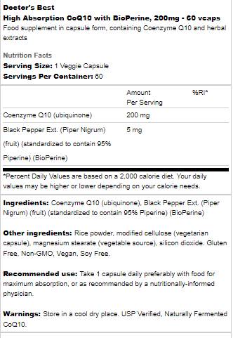 Най -добър COQ10 с биоперин 200 mg - 60 капсули