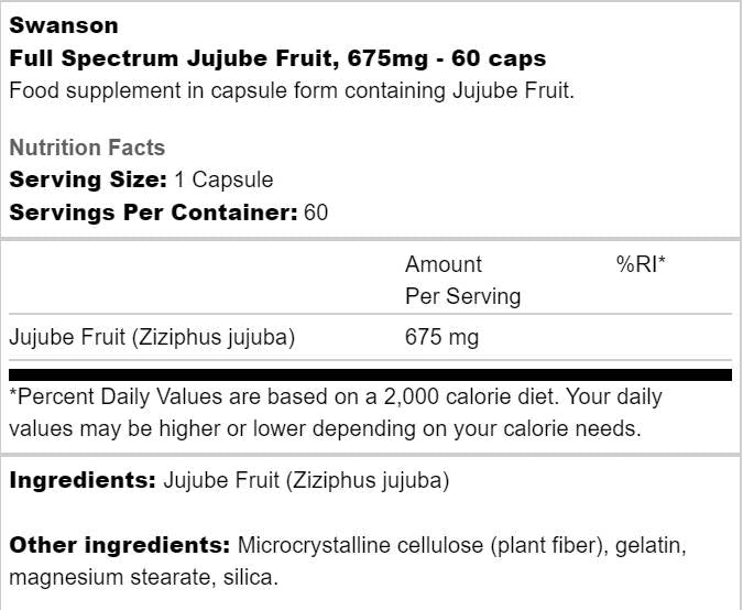 Пълен спектър Jujube плодове 675 mg 60 капсули