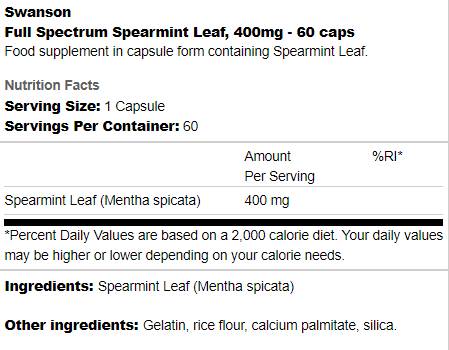 Пълен спектър лист от Spearmint 400 mg 60 капсули