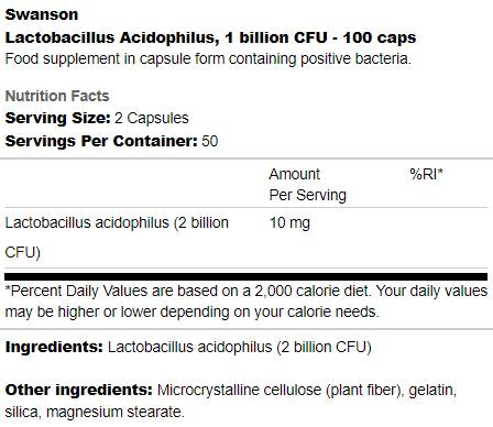 Lactobacillus acidophilus 1 милиард cfu 100 капсули