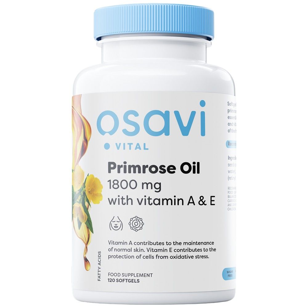 Маслото от Primrose 1800 mg | С витамин A & E - 180 гел капсули