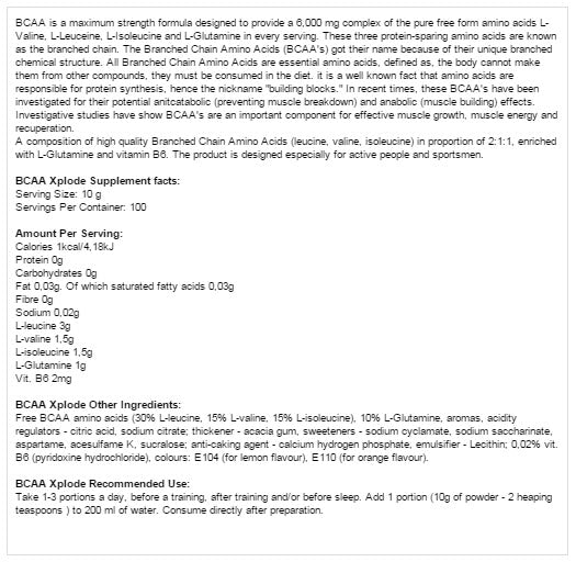 BCAA XPLODE - 1000 grams - Nutra Best Europe