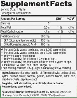 Нула захарна омега -3 риби 300 mg - 36 дъвчащи гел капсули