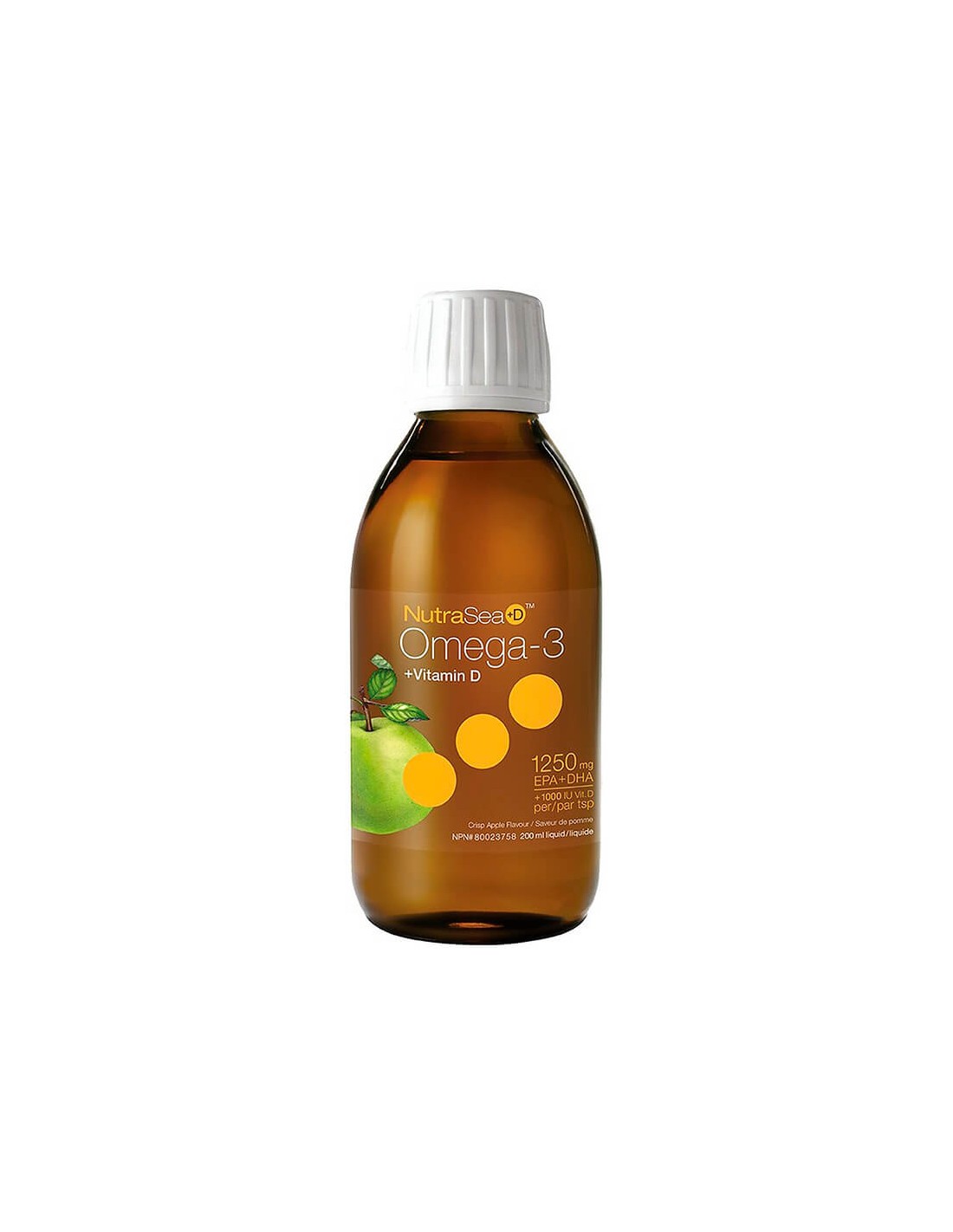 Omega -3 1250 mg + витамин D3 1000 IU - Nutrasea + D ™ - Силно смилаема течна формула, 200 ml, зелен аромат на ябълка
