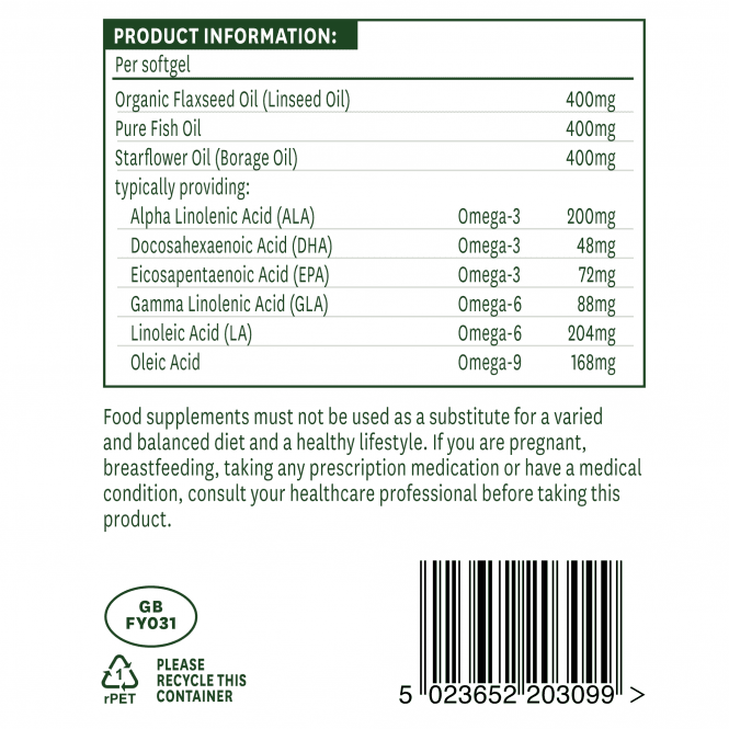 Omega 3-6-9 (Пълен EFA Omega 3, 6 + 9) 1200mg 90 Softgels Naturesaid