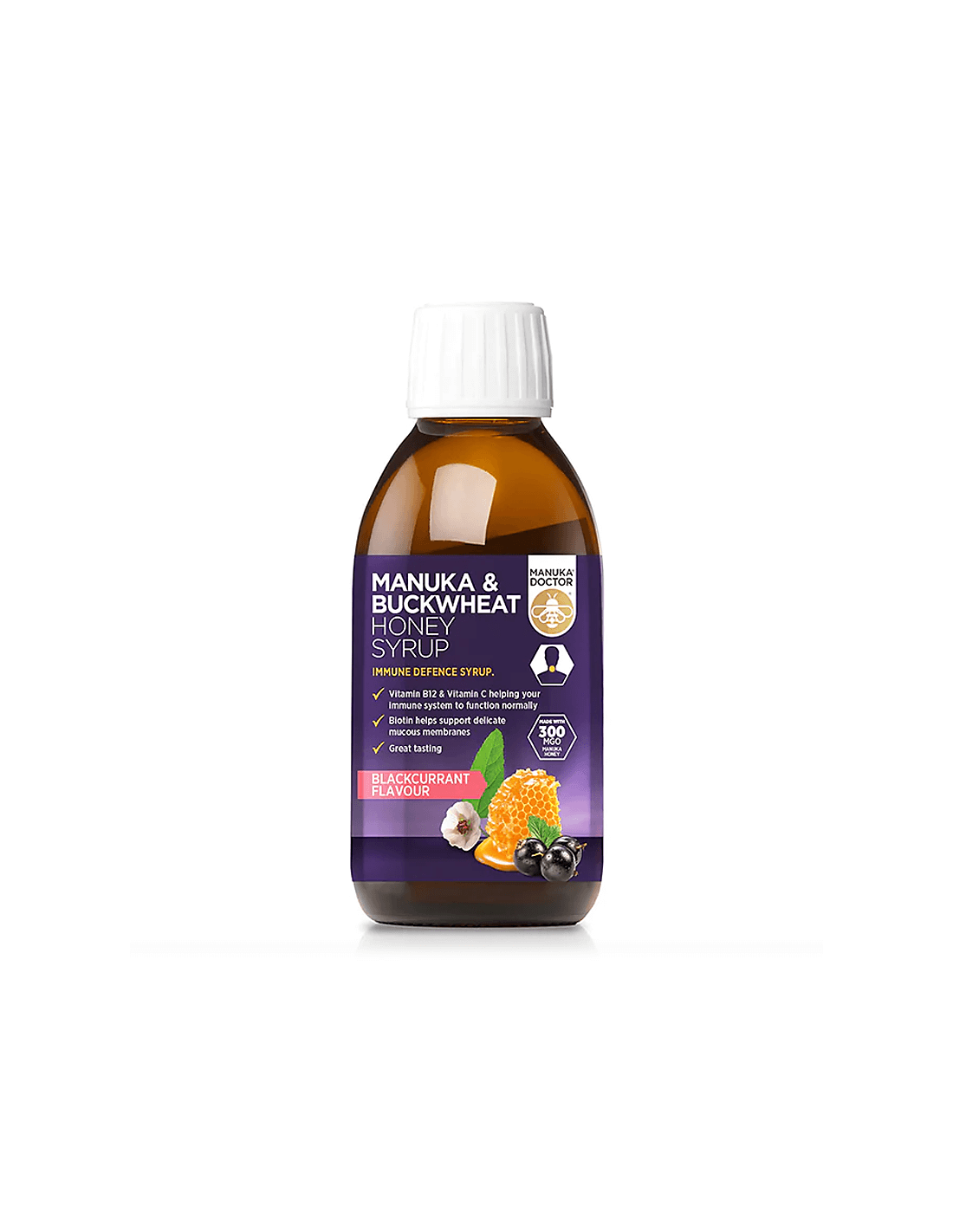 Имунитет - сироп с мед Manuka (300 mgo) и елда, 200 ml сироп, аромат на касис