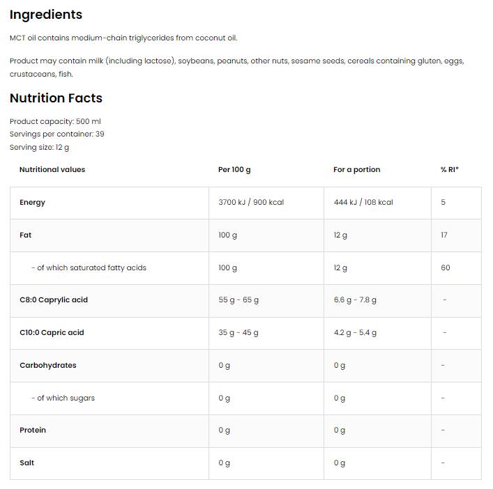MCT кокосово масло | Премиум качество C8 + C10 500 ml