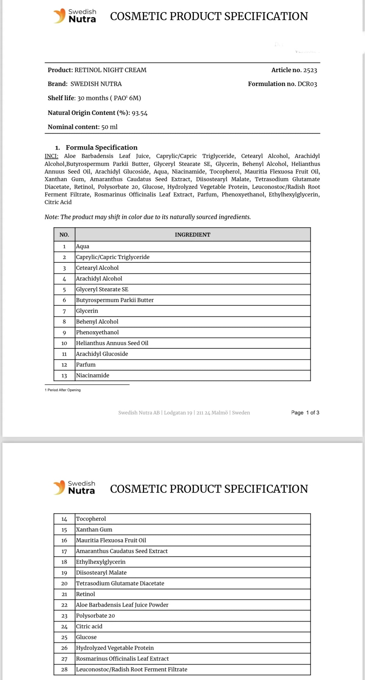 Нощен крем с ретинол, хиалурон и колаген 50 мл <tc>Swedish Collagen</tc>
