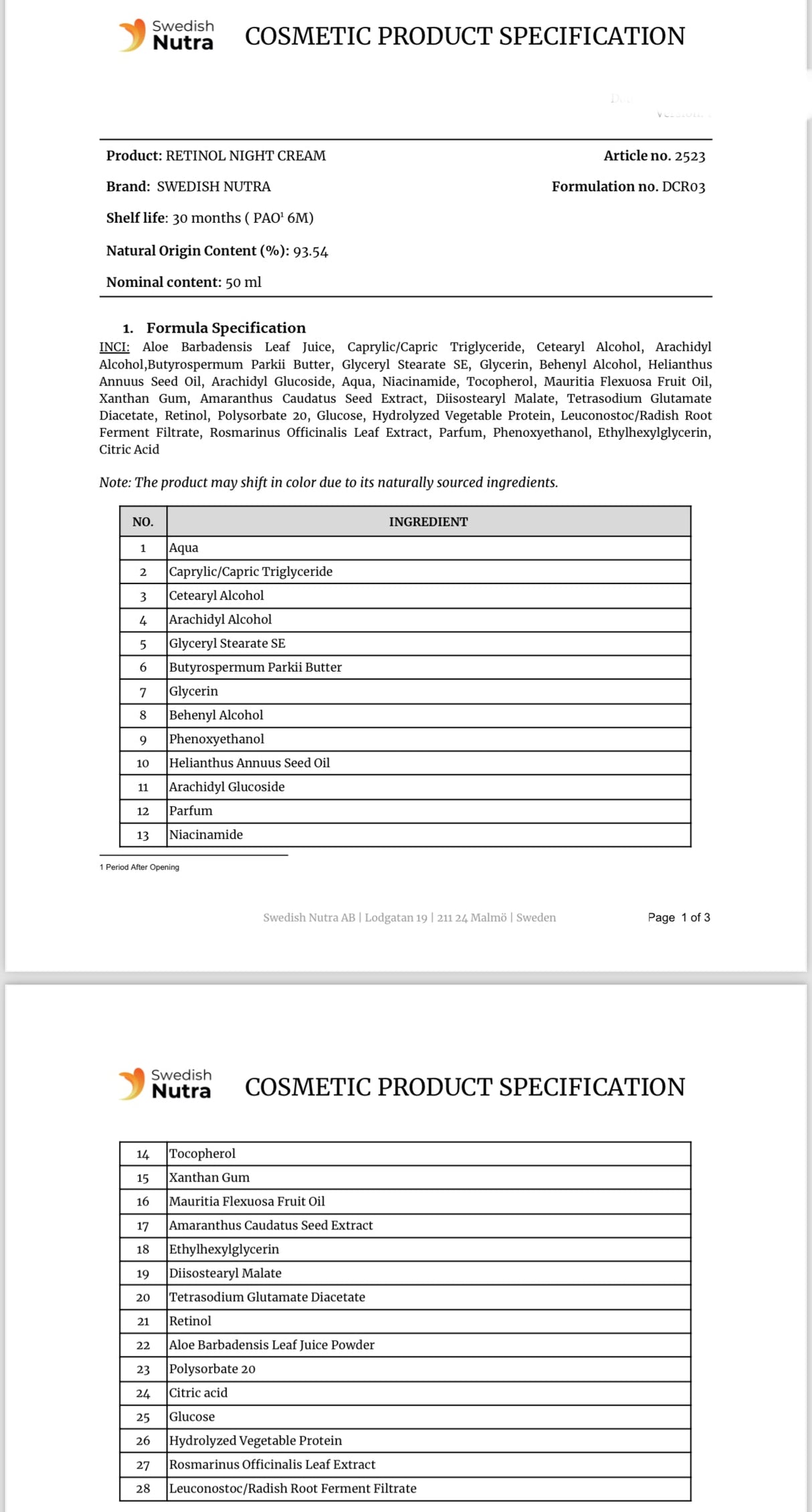 Нощен крем с ретинол, хиалурон и колаген 50 мл <tc>Swedish Collagen</tc>