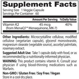 Най -добър естествен витамин K2 MK -7 45 MCG - 180 капсули