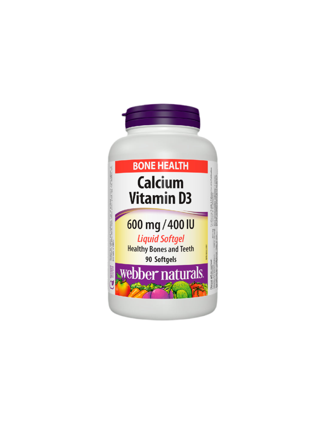 Калций 600 mg + Витамин D3 400 IU - Костна и мускулна система, 90 <tc>Webber Naturals</tc> Течни меки гелове