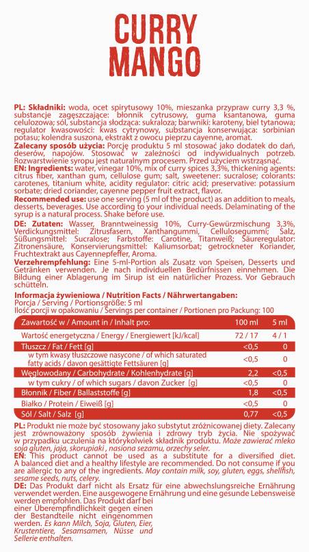 Нулев калоричен сос | Къри Манго - 500 мл