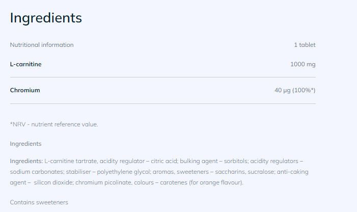 Златен L -карнитин 1000 + хром/20 ефервесцентни раздели - 0