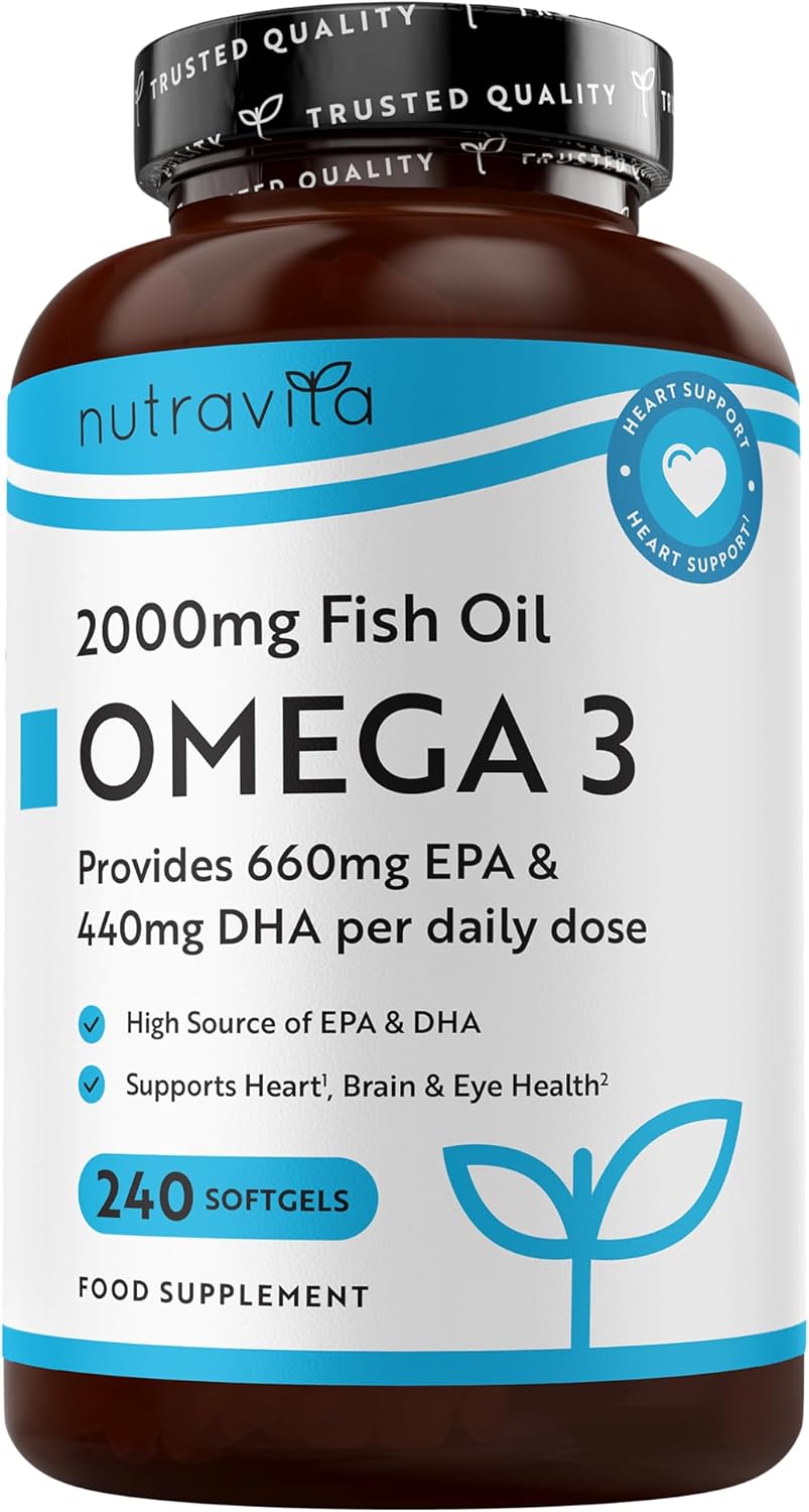 Омега 3 2000 мг /EPA 660 мг, DHA 440 мг/ Чисто рибено масло /240 капсули, 120 дози/ <tc>Nutravita</tc>