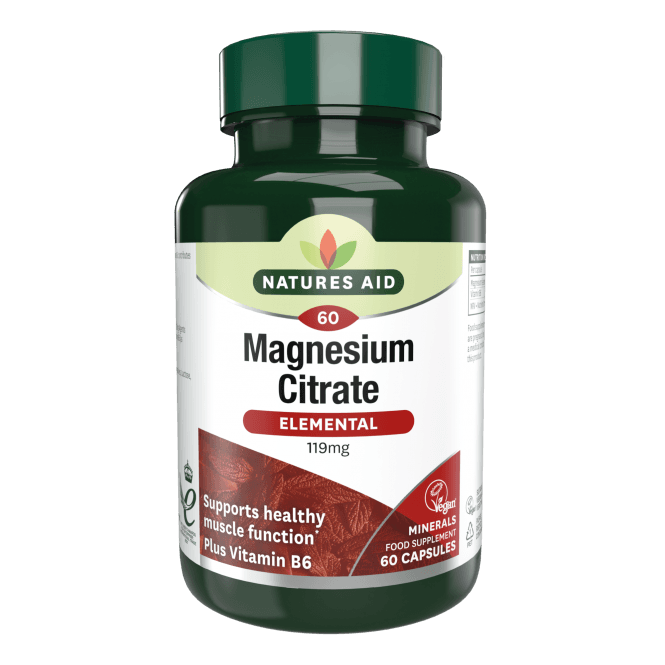 Magnesium Citrate + Vitamin B6 (Elemental Magnesium Citrate) 119mg 60 capsules NaturesAid - Nutra Best Europe
