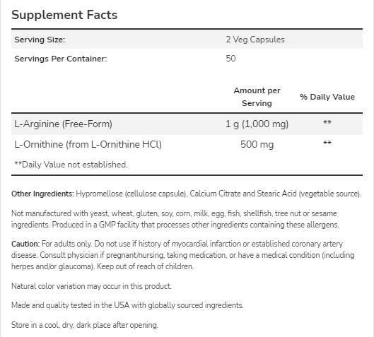 Аргинин/орнитин 500/250 mg - 250 капсули
