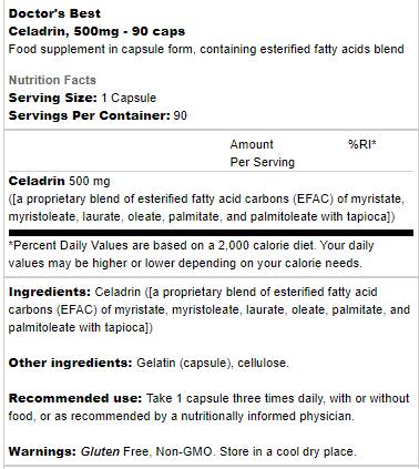 Най -добър Celadrin 500 mg - 90 капсули