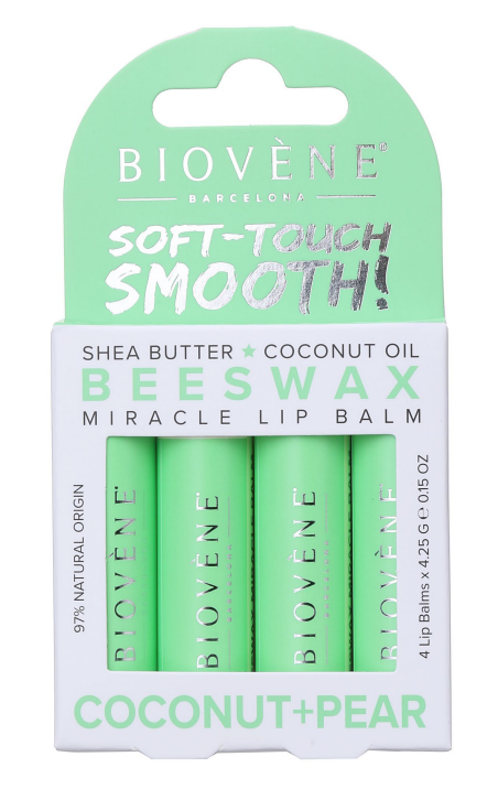 Балсам за устни от пчелен восък - кокосово и круша - интензивно лечение - 4 парчета