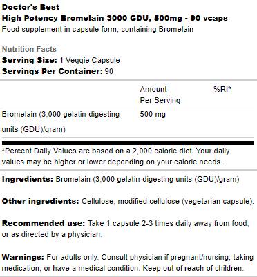 Bromelain 3000 GDU 500 mg | Висока потентност - 90 капсули