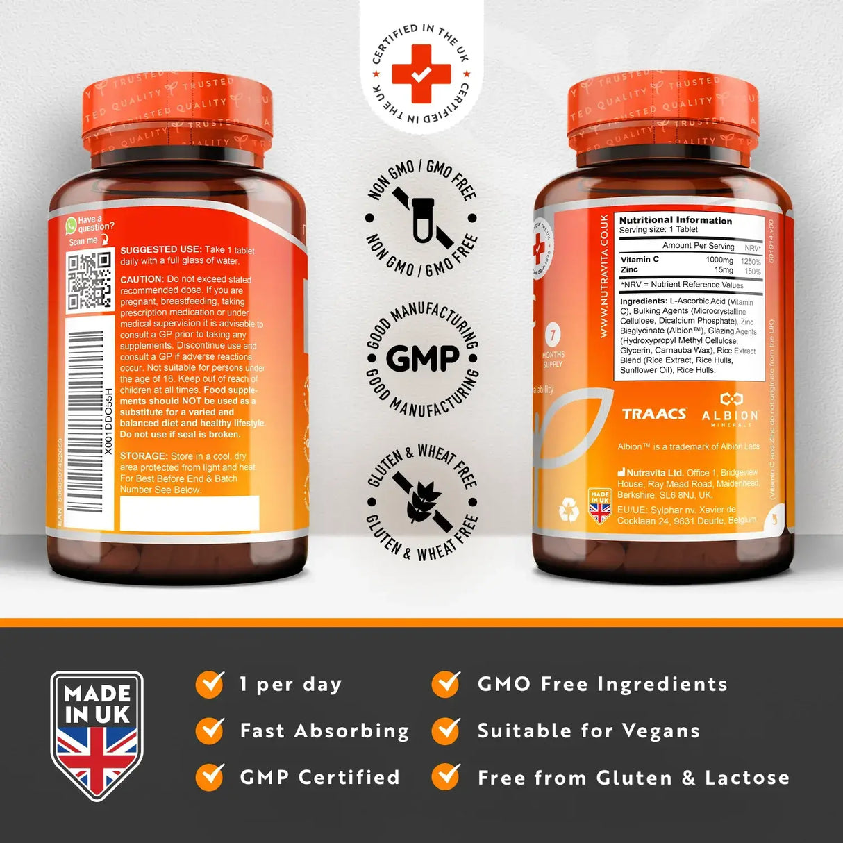 Витамин C 1000 mg с цинк (Albion® Zinc) 15 mg 210 таблетки <tc>Nutravita</tc>