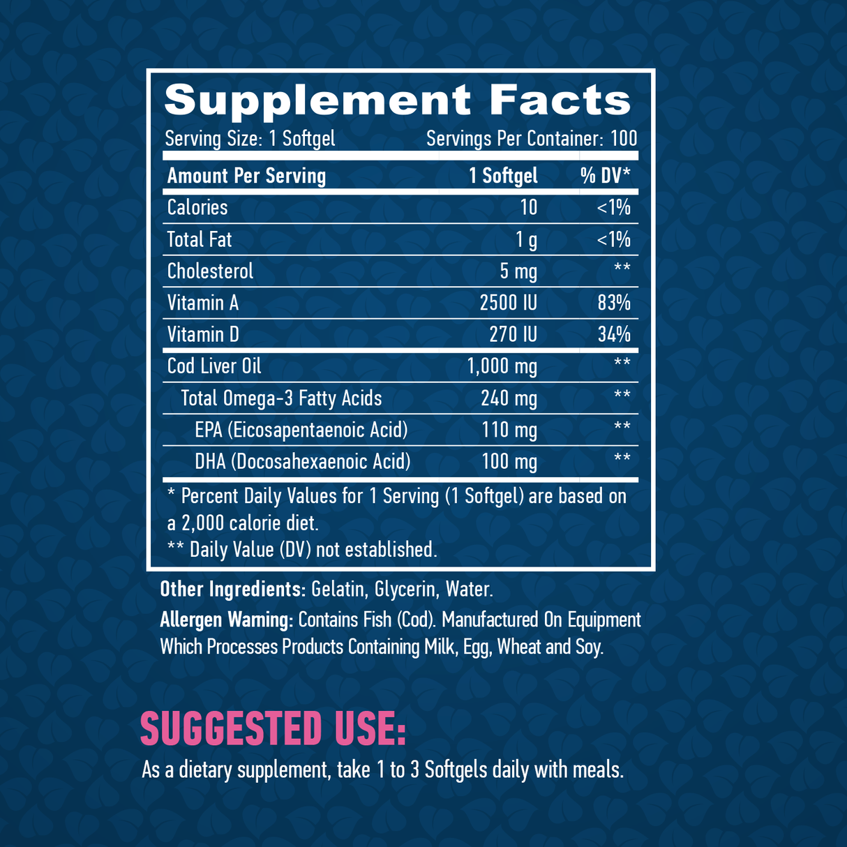 Масло от черен дроб на треска 1000mg. / 100 Softgels