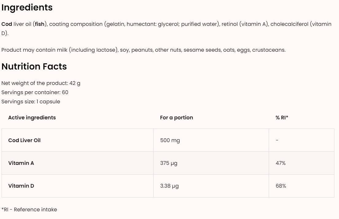 Масло от черен дроб на треска 500 mg 60 гел капсули