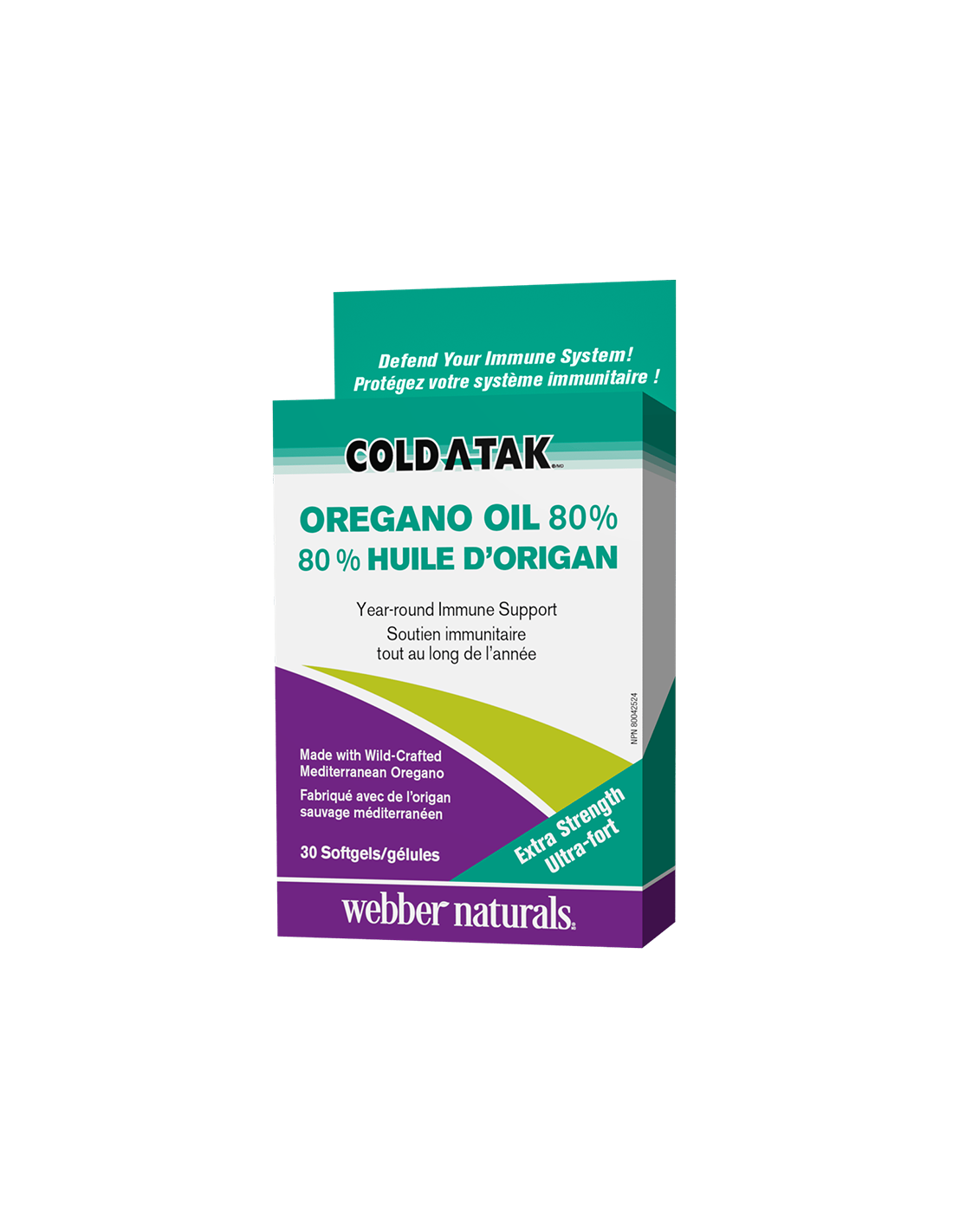 Cold-A-Tak® Oregano Oil Допълнителна сила / риган (масло / 80% Carvacrol), 180 mg, 30 меки капсули