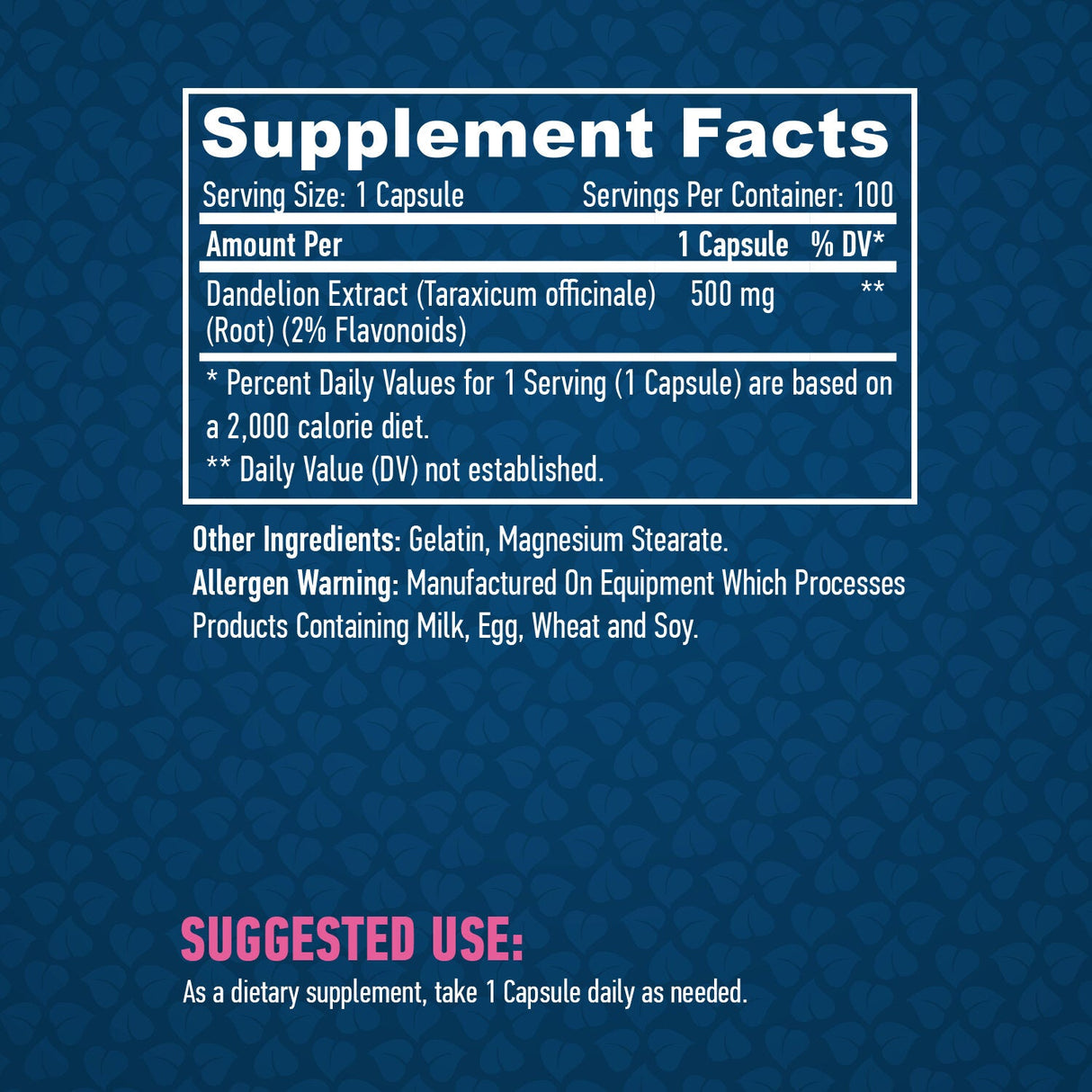 Екстракт от корен на глухарче (2% флавоноиди) 500 mg / 100 капачки.