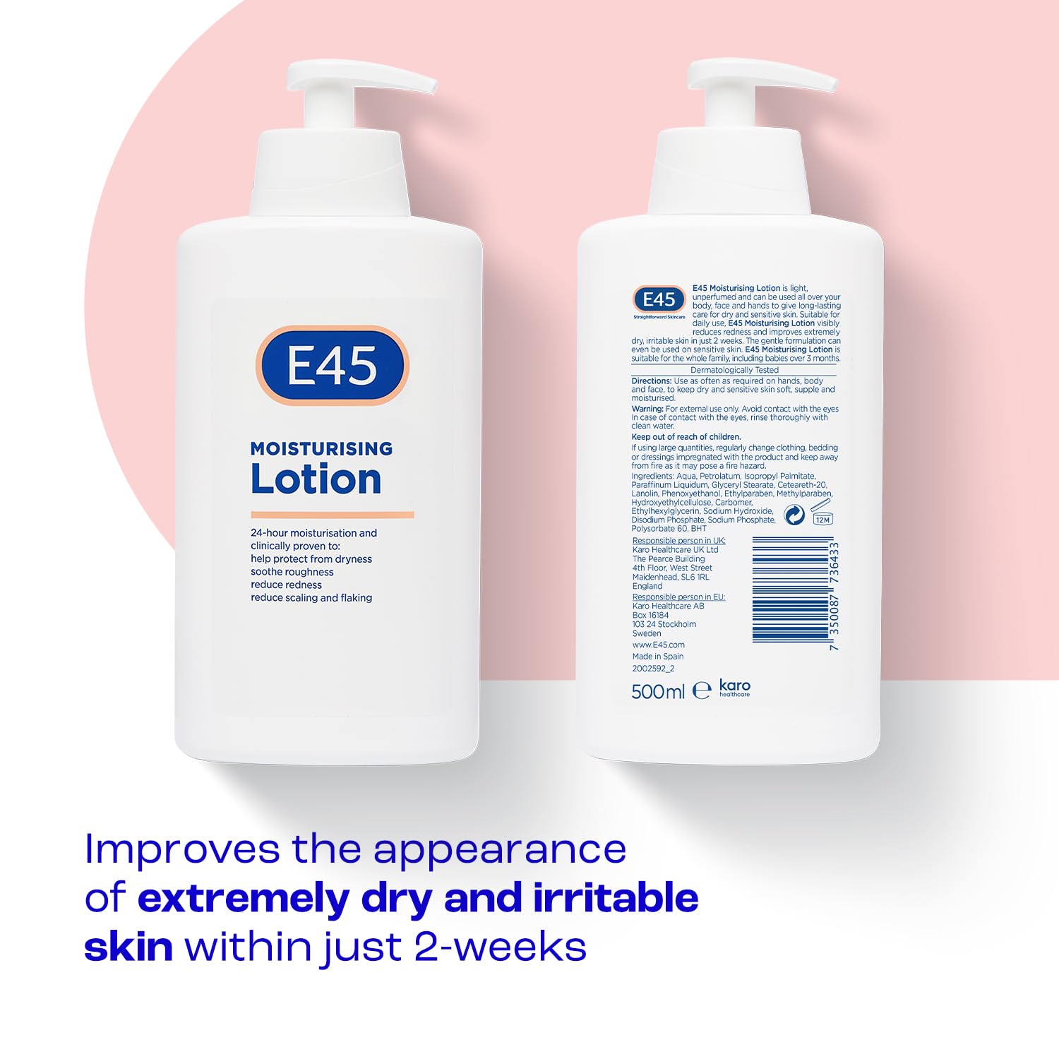 E45 овлажняващ лосион за суха и чувствителна кожа - 500 ml