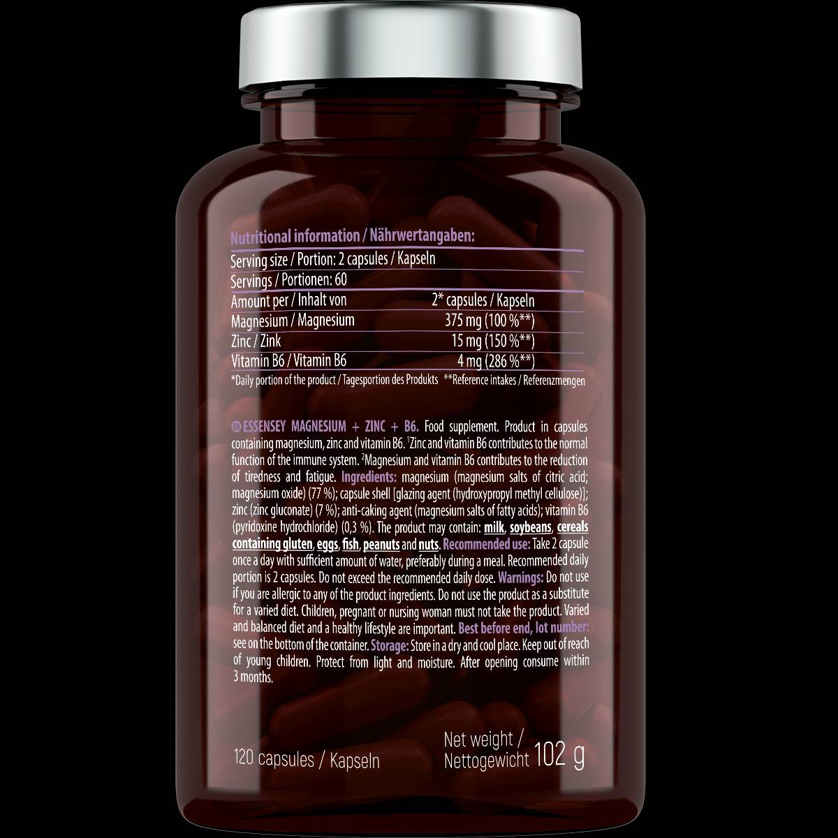 Магнезий + цинк + B6 - 120 капсули