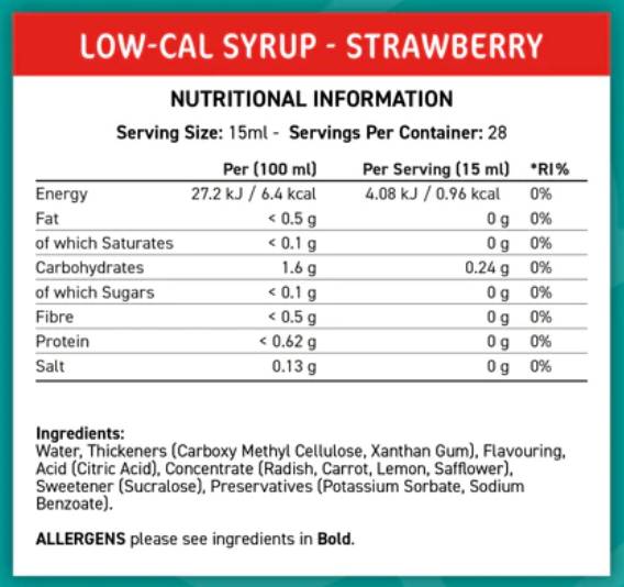 Подходящ кухня с ниско-CAL сироп | Ягода - 425 ml