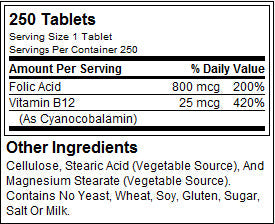 Фолиева киселина 800 mcg - 250 таблетки
