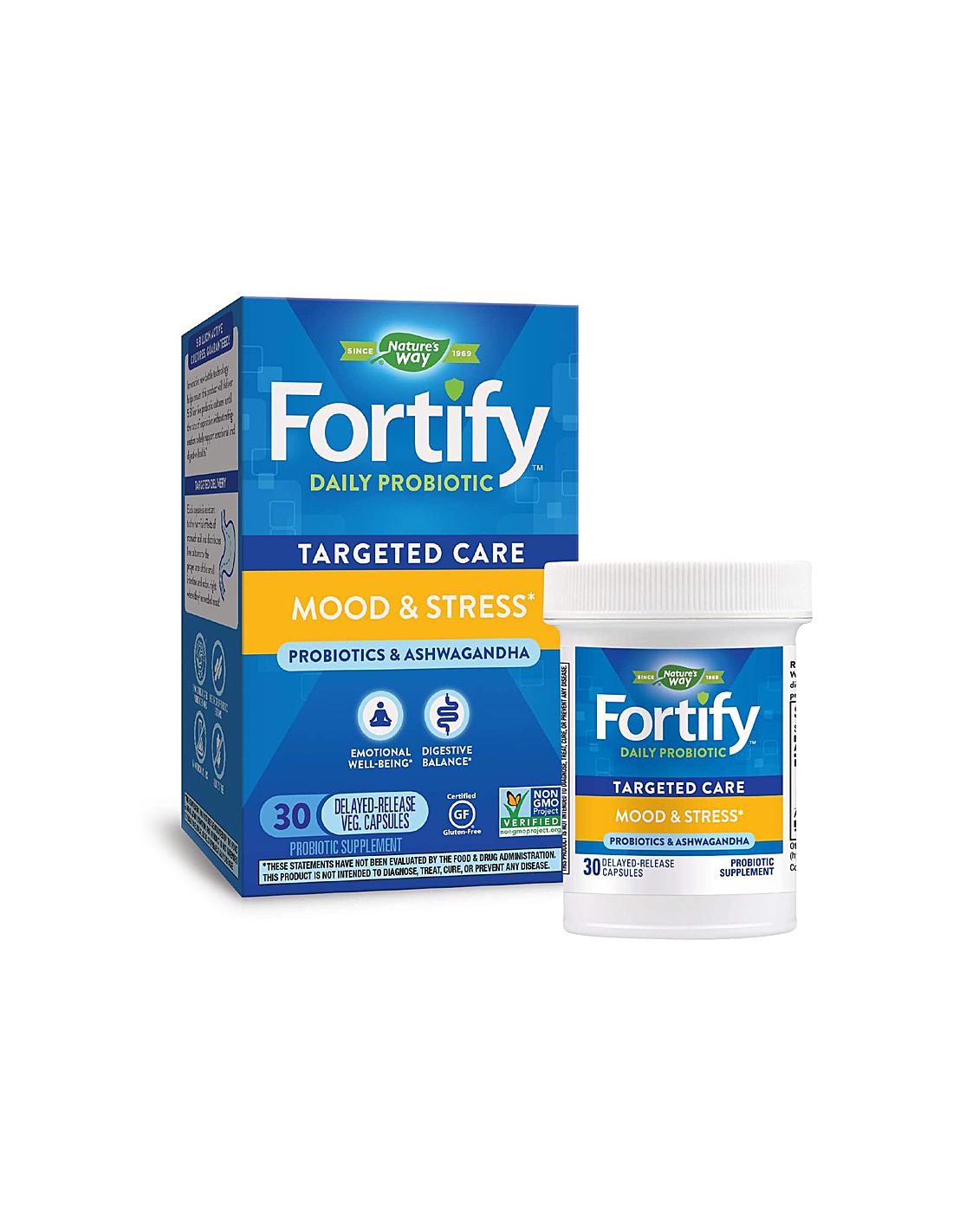 Fortify ™ ежедневно пробиотично настроение и стрес - Укрепете пробиотик срещу стрес, 5 милиарда активни пробиотици, 30 капсули Природата на природата