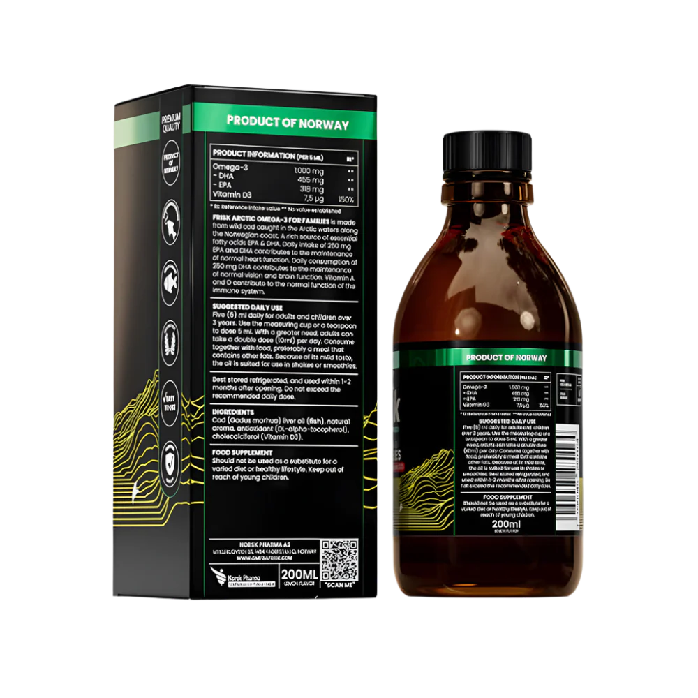 Арктическа течност-течен омега-3-аромат на лимон / 100% дива треска от Норвегия-200 ml