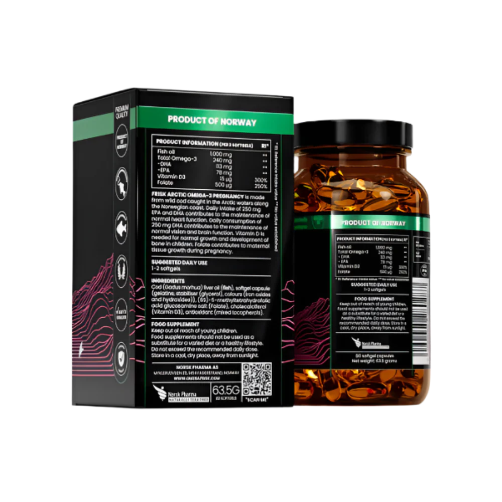 Арктическа бременност-Омега-3 за бременни жени-100% дива треска от Норвегия-80 капсули