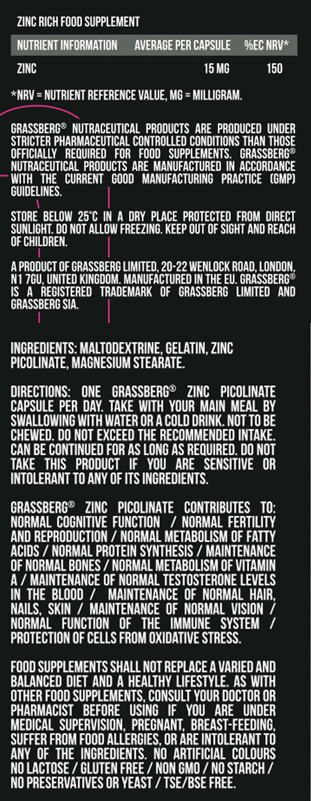 Grassberg Zinc Picolinate 15mg - Висока абсорбция 60 капачки