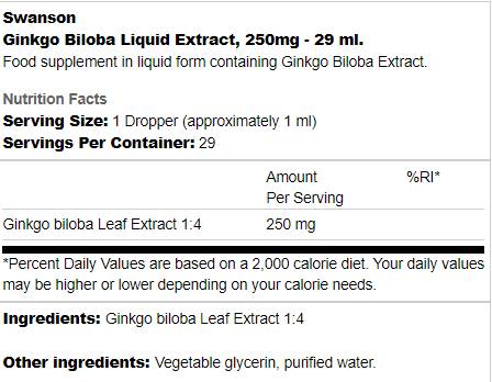 Екстракт от течност Ginkgo Biloba 250 mg - 29 ml