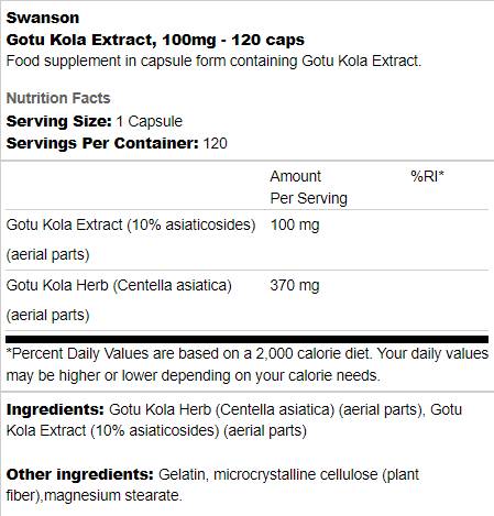 Gotu kola екстракт 100 mg 120 капсули