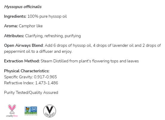 Hyssop Oil | 100% чист hyssopus officinalis - 30 ml
