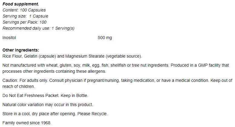 Инозитол 500 mg - 100 капсули