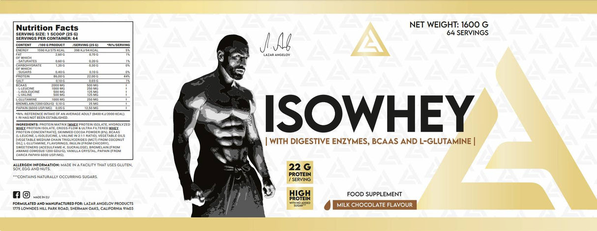 Isowhey | Суроватъчен протеин изолат с храносмилателни ензими, BCAA и глутамин - 1600 грама