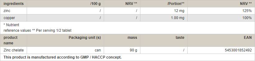 Цинков хелат - 180 таблетки