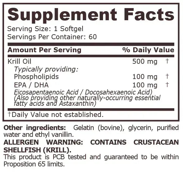 Масло от Крил 500 mg - 60 меки капсули <tc>Pure Nutrition</tc>