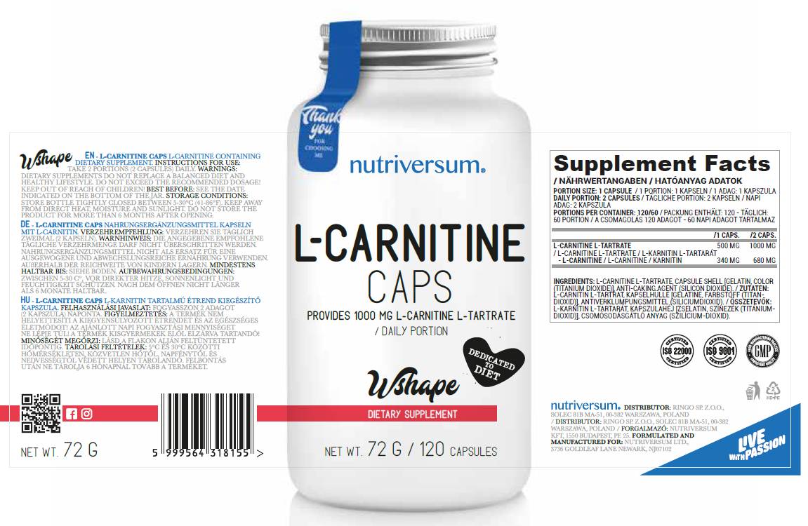 L-карнитин капачки 500 mg 120 капсули