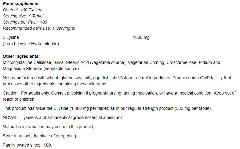 L -lysine 1000 mg - 100 таблетки