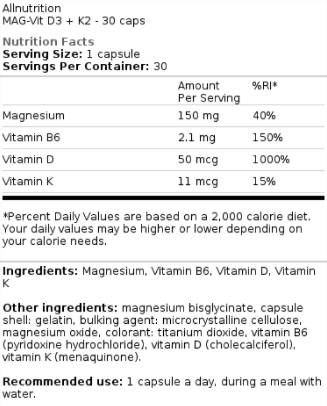 Mag-vit d3 + k2 30 капсули