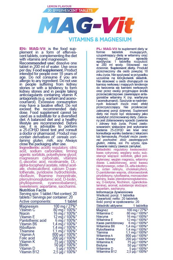 Mag-vit | Магнезий и витамини ефервесцентни - 20 разтворими таблетки